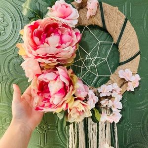 Handmade Peony & Burlap Dreamcatcher